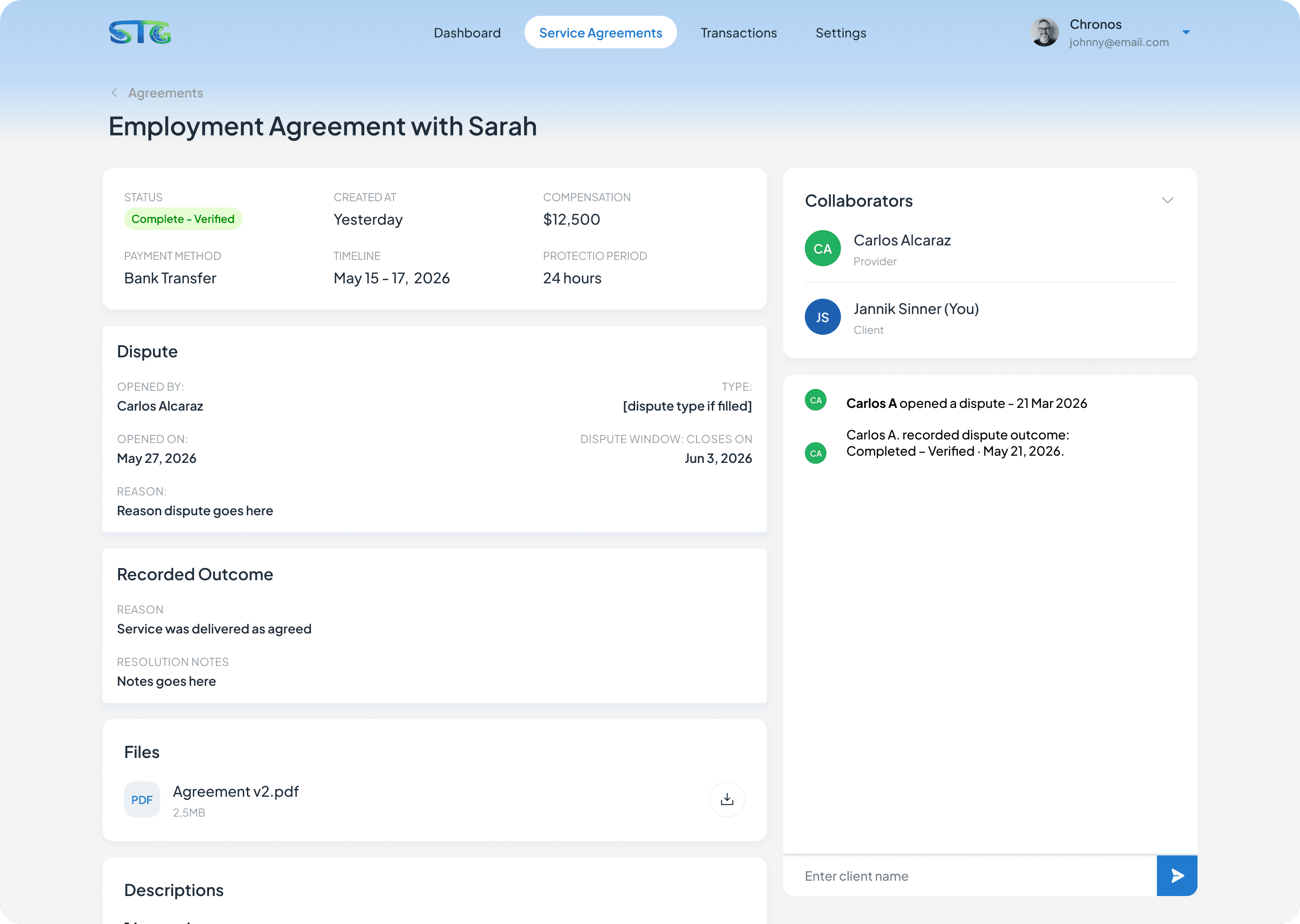 STG — agreement details