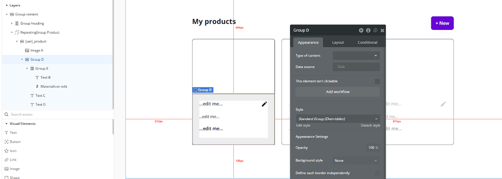 Elements added inside the wrapper group inheriting data from the parent