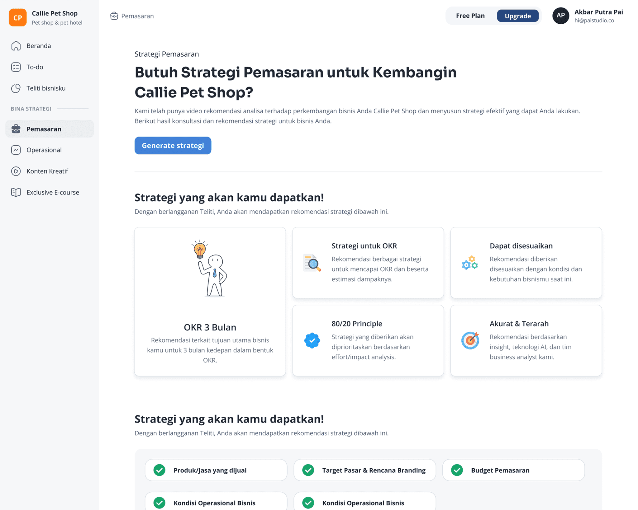 Teliti strategy dashboard detail