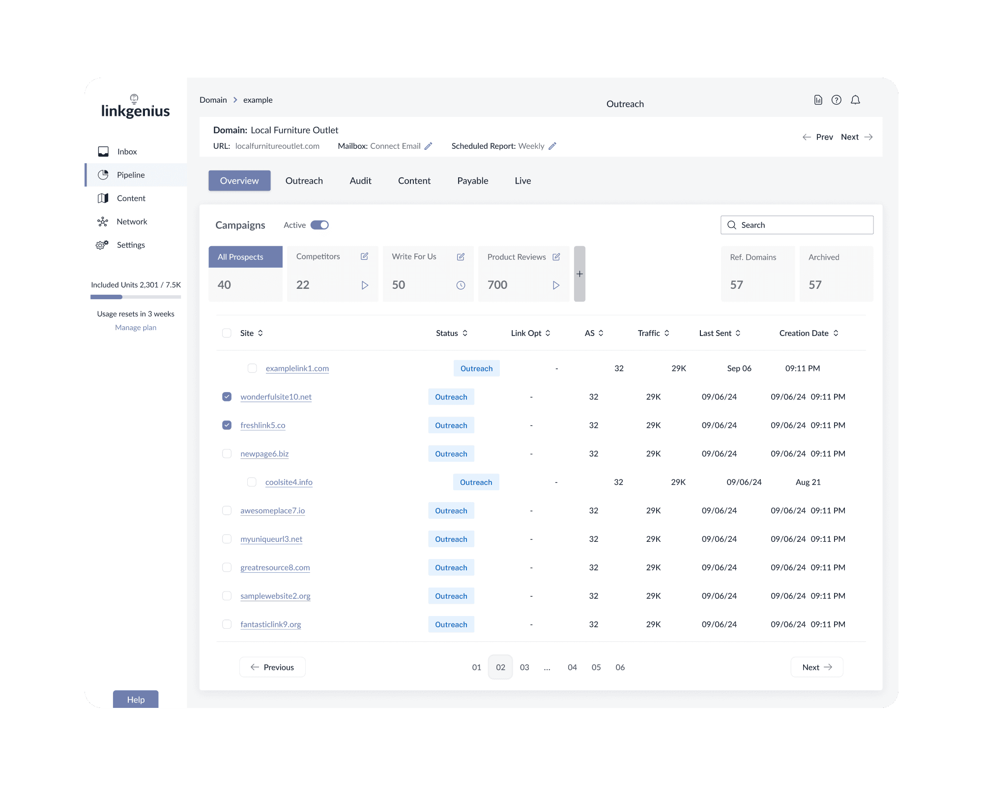 LinkGenius pipeline detail view