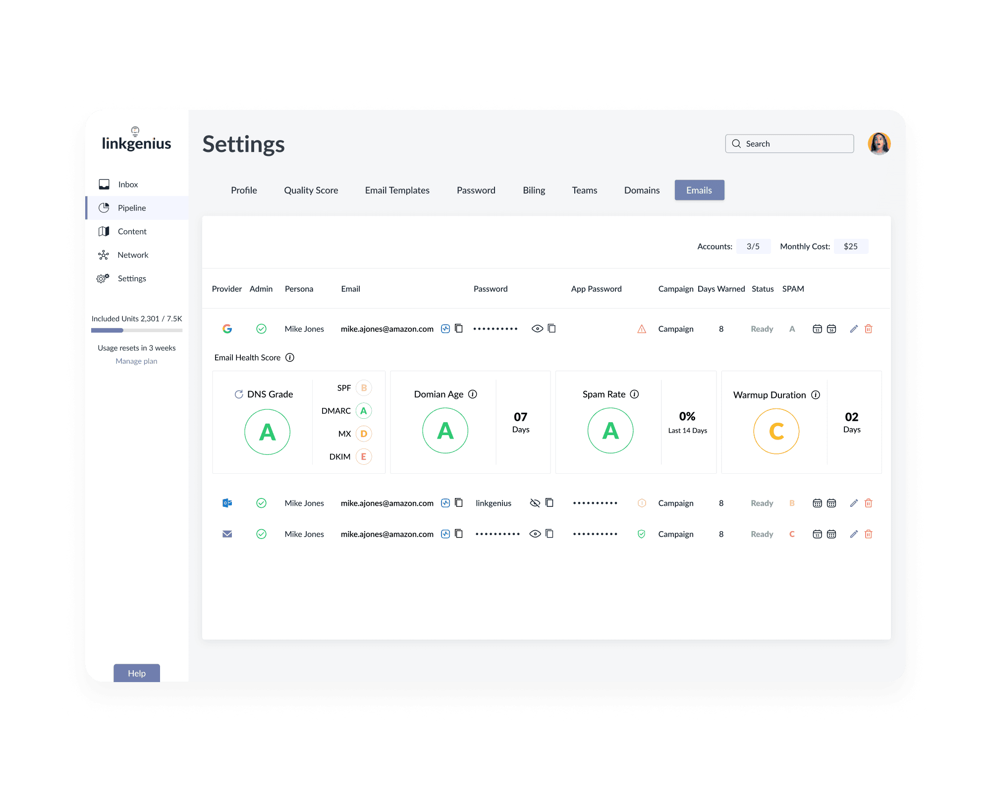 LinkGenius settings and billing view