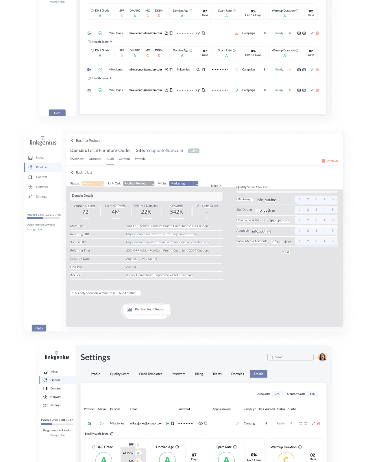 LinkGenius inbox and outreach view