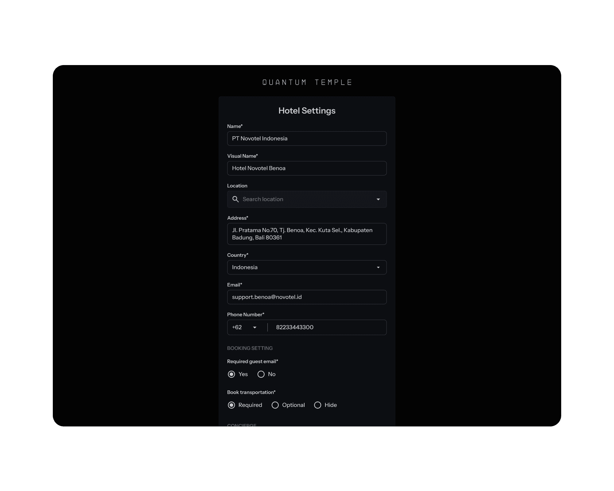 QuantumTemple CRM detail view