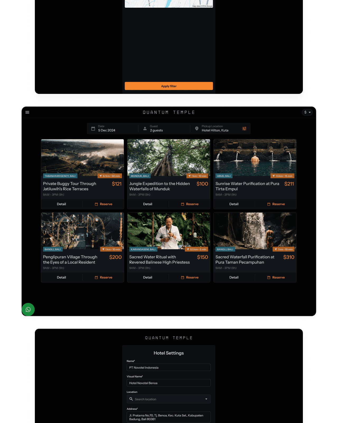 QuantumTemple booking dashboard