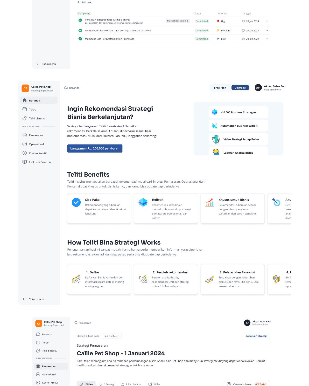 Teliti dashboard view